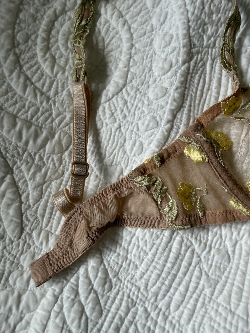 Parisa Nude Lace Bra & panty lingerie set with yellow embroider flowers nwt - Picture 12 of 16